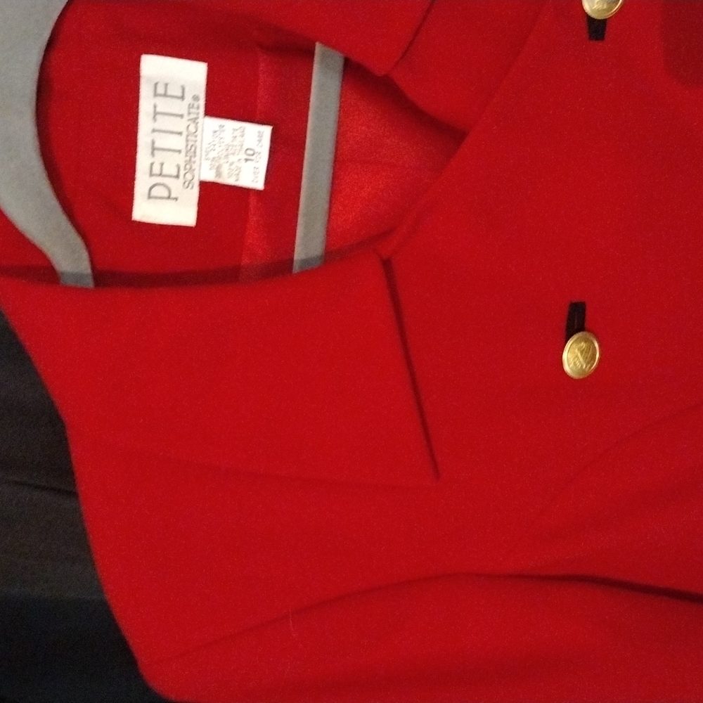 SHARP CHERRY 🍒 RED VINTAGE SZ 10 PETITE SOPHISTICATE LADIES SUIT JACKET 🇺🇸 - Picture 3 of 8